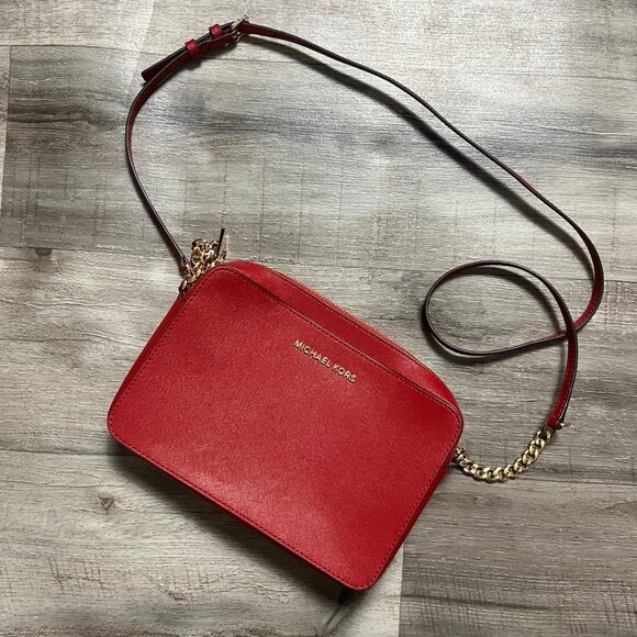 Michael Kors Jet Set Chain Leather Crossbody Bag Red One Size - Picture 1 of 7